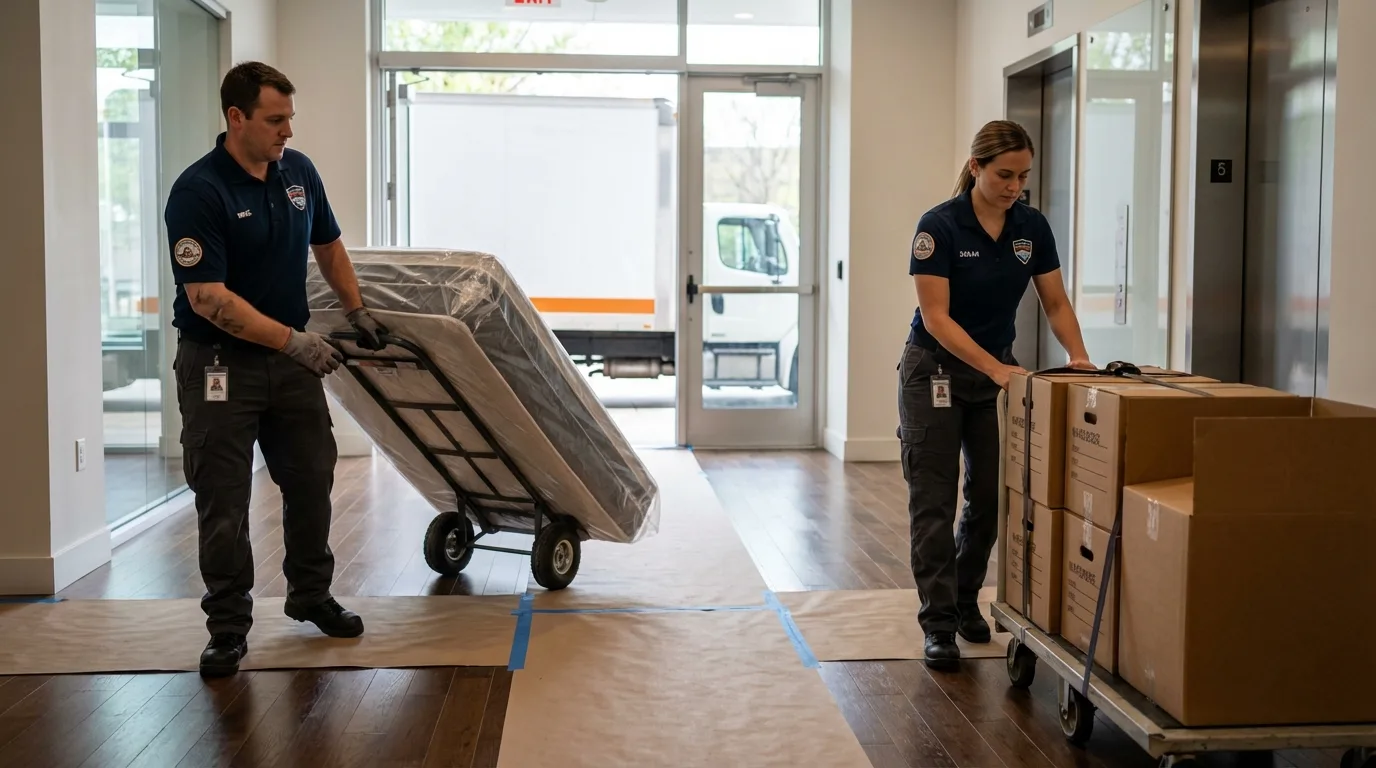 Professional apartment movers loading elevator in Ogdensburg, NJ